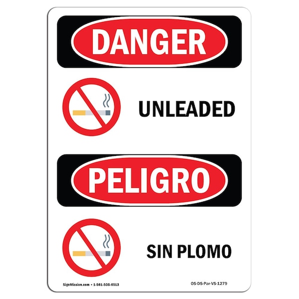 Safety Sign, OSHA Danger, 5" Height, Unleaded, Bilingual Spanish, 10PK